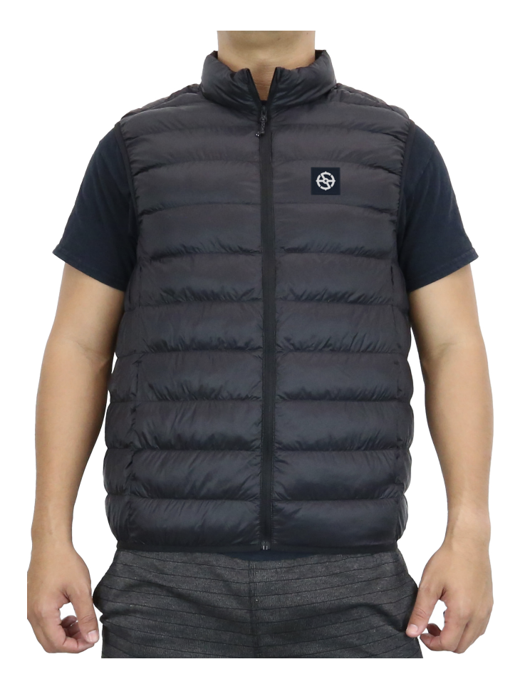 Men's Black Puffer Vest with Logo Patch — Safe Harbor Newport Shipyard